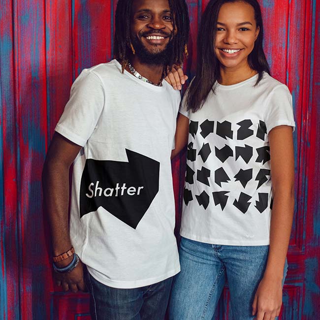 T-shirts with the Shatter logo designed by Studio Usher