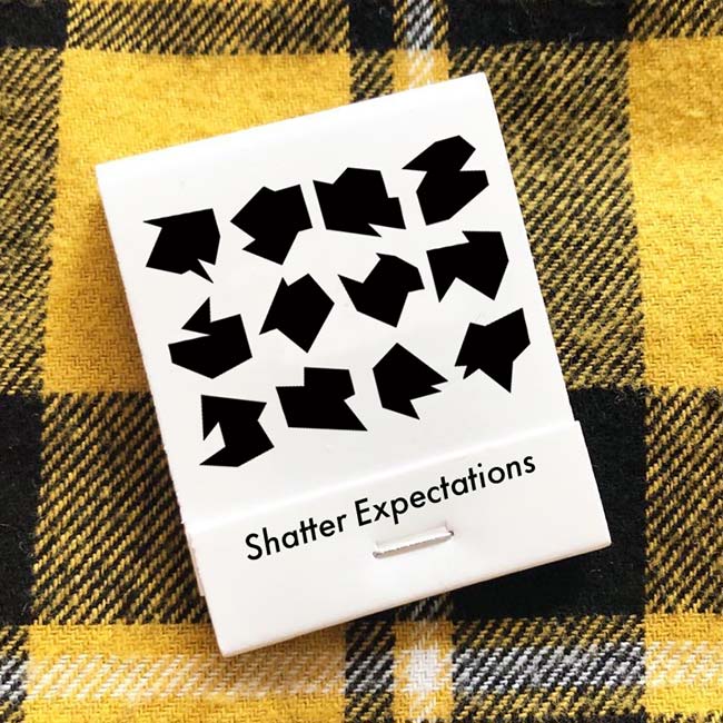 Match book for Shatter designed by Studio Usher - the text reads "Shatter Expectations"