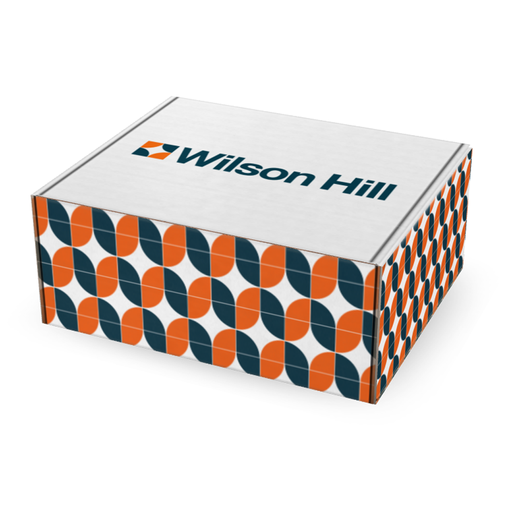 logo, pattern and packaging for Wilson Hill a VC fund connected to CalTech